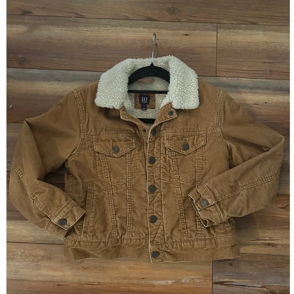 Gap Kids Tan Brown Corduroy Sherpa Lined Trucker Jacket Size Medium M
